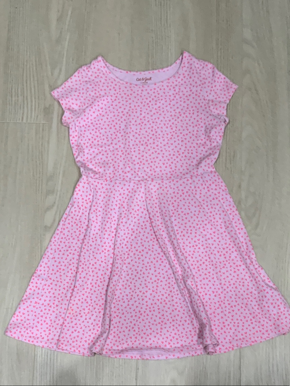 Cat & Jack Light Pink Heart-Print Knit short Dress girls 10-12 valentines